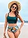 Pink Queen Women's 2 Piece High Waist Swimsuit Flower Print Fashion Bikini Sets Scoop Neck Ruched Pool Party Summer Beachwear Cruise Holiday Bathing Suit Teal XL