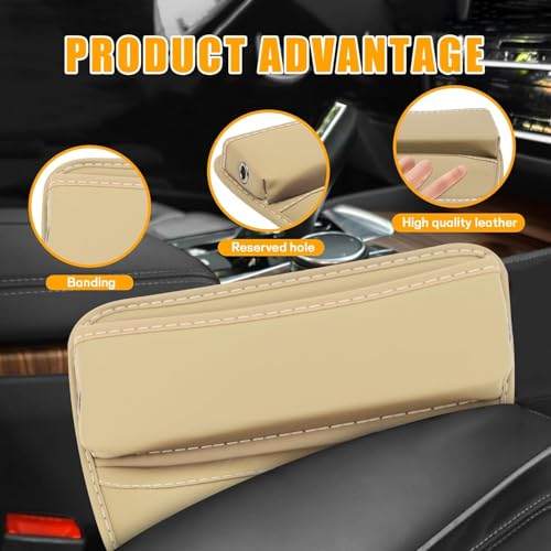 Image of Automaze Premium Leather Seat Gap Filler, Universal Storage Box for Car Truck SUV, Adjustable Organizer for Phones, Glasses, Wallets, Keys (Beige)