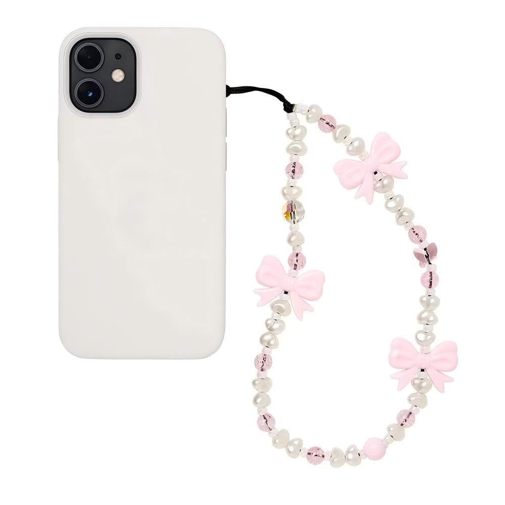 WCCH Beaded Phone Charm Y2K Kawaii Handmade Acrylic Phone Lanyard Wrist Strap for Camera Bag Airpods Keychain Charm Gold and White Pearls — view 24