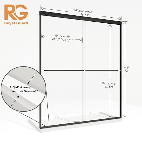 Image of Royal Guard Double Sliding Shower Door,56-60 inch W x 72 inch H,Matte Black