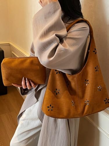 2 Pcs Slouchy Suede Hobo Bags Women Cute Underarm Shoulder Bag Crescent Crossbody Purses Satchels Travel Tote Handbag 20252