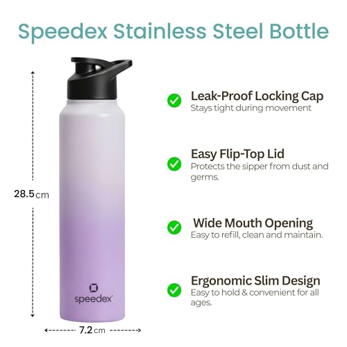 Image of Speedex Stainless Steel Water Bottle 1 Ltr, Leak Proof Sipper Cap, BIS Approved 1000 ml Metal Bottle For Daily, Office, School, Gym, Travel Use for Men, Women, Kids, Adults, Dual Purple, Set of 2