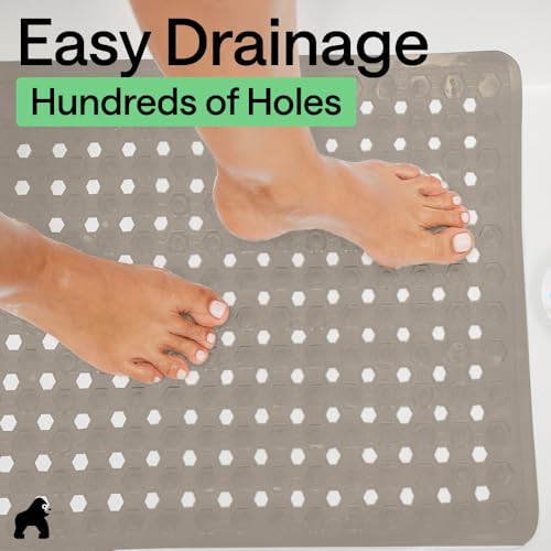 Image of GORILLA GRIP Patented Square Shower Stall Mat, Small Bathtub Floor Mats for Stand Up Showers, Suction Cups and Drainage Holes, Machine Wash, Soft on Feet, Bathroom Accessories 21x21 Inch, Beige Opaque