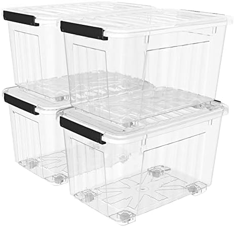 Cetomo 35L*6 Storage Box Storage Bin With Wheels Storage Container with Click Closure and Lid Stackable Transparent Organizer