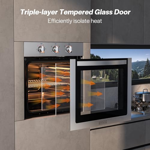 Image of Empava 24 inch 2.5 cu ft Single Electric Wall Oven, Pizza Mode, Stainless Steel | 4 Cooking Functions, Spacious 2.5 cu ft Capacity, Porcelain Ceramic Finish, 2-Year Warranty