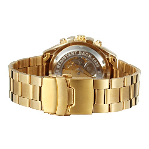 FORSINING Men's Self-Winding Analogue Skeleton Watch with Stainless Steel Bracelet, gold, Self-winding,Skeleton Watch