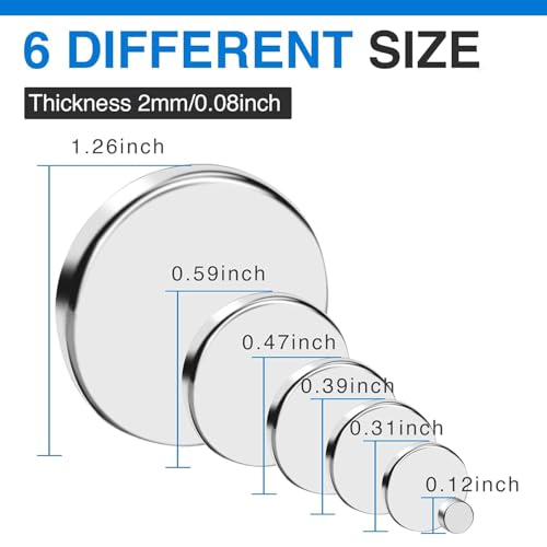 Image of TRYMAG Small Strong 6 Different Sizes 255Pcs Rare Earth Magnets for Crafts, Heavy Duty Neodymium Round Refrigerator Magnets for Whiteboard, Home, Kitchen, Office, School