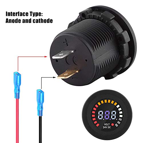 Keenso Voltmeter, Voltmeter, Universal-Tester für LED-Anzeige, Voltmeter, Panel DC 24 V, digital, für Motorrad und Auto, mit 15 cm