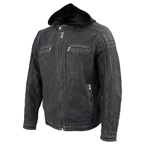 Image of Milwaukee Leather Vintage SFM1802 Men's Black Nubuck Leather Motorcycle Style Fashion Leather Jacket with Hoodie