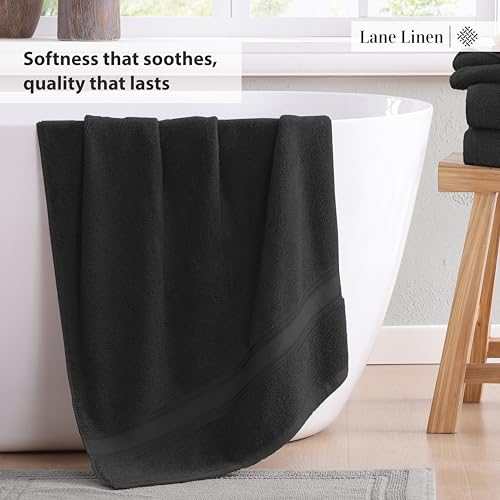 Image of LANE LINEN Luxury Towels Set - 3 Piece Set, 100% Cotton Bathroom Towels, Zero Twist, Quick Dry Shower Towels, Absorbent Bath Towel, Super Soft, 1 Bath Towel, 1 Hand Towel, 1 Wash Cloths - Black