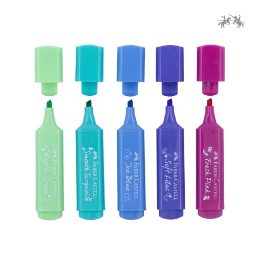 Image of Faber-Castell Pastel Textliner Pen Set - Pack of 5 Assorted Colours | Highlighter Markers for Study, Journaling & Doodling | Stationery Essential for Students
