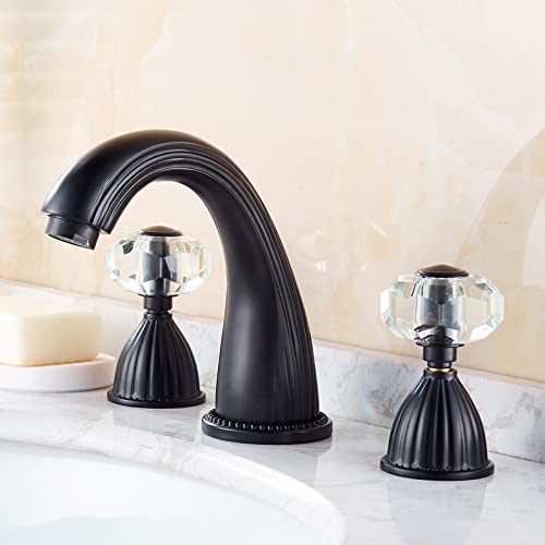 Gold Crystal Three-Hole Basin Split Faucet Bathroom Cabinet Full Copper Washbasin Undercounter Basin Hot and Cold Water Faucet, Black