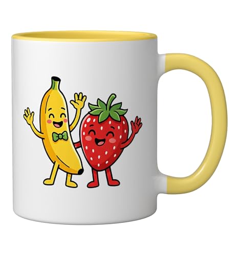Taza de cerámica con diseño de banana y fresa, 11 oz miniatura 2