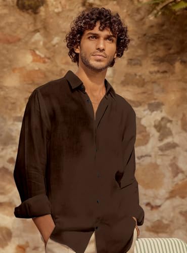 Image of Men's Long Sleeve Linen Shirt, Button Down, Casual Collared, Full Sleeve Shirt