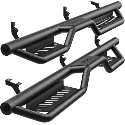 OEDRO Running Boards Compatible with 2019-2026 Ford Ranger Crew Cab Carbon Steel Side Steps Bolt-On Nerf Bars with Two-Tier Step Black Powder Coated