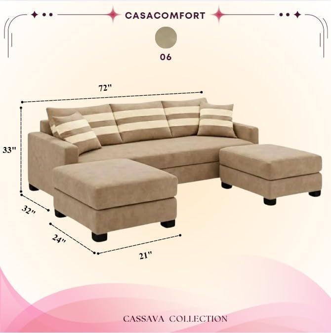 Image of Classiq Rich 5 Seater L Shape Sofa Set with Movable Ottoman | Flexible Layout | Spacious Soft Touch Seating | Designer Sofa for Living Room (Beige)