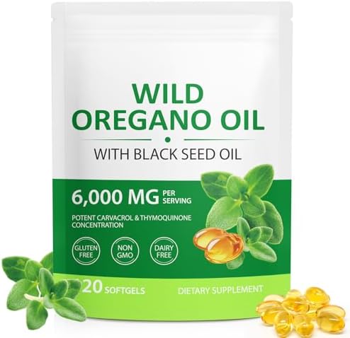 Oregano Öl Kapseln 6000mg mit Schwarzkümmelöl, 120 Softgels Oreganoöl, Natürlich & Glutenfrei Oil of Oregano