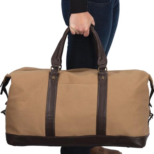 Schneiders Heritage Canvas and Leather Duffle Bag for Horse Show and Barn Trips | Large Capacity | Heavy 14oz Canvas | Antiqued Bronze Hardware | Adjustable Leather Shoulder Strap | Color Tan3