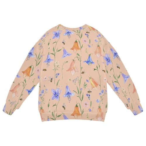 JUNZAN Cartoon Bellflower Peach Big Girls Sweatshirts Hoodies Crewneck Outerwear for Kids Party 4T2