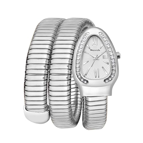 WRYSTYLE Elegant Watch Featuring a Unique Snake Chain Bracelet Design and a Sophisticated diffrent Colours dial with Roman Numeral Markers (Silver, Silver, Stainless Steel)