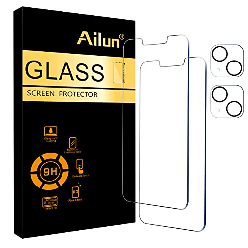 Ailun 2 Pack Screen Protector for iPhone 13 mini [5.4 inch] Display 2021 with 2 Pack Tempered Glass Camera Lens Protector [9H Hardness]-HD
