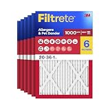 Filtrete 20x36x1 AC Furnace Air Filter, MERV 11, MPR 1000, Micro Allergen Defense, 3-Month Pleated 1-Inch Electrostatic Air Cleaning Filter, 6 Pack (Actual Size 19.81x 35.81x0.81 in)