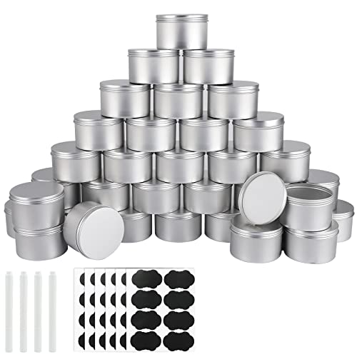 OBKJJ Paquete de 42 latas redondas con tapa de rosca, latas de metal de aluminio de 7 onzas, recipientes de velas de alimentos para barras de loción, bálsamos, bálsamos, especias, bálsamo para barba,