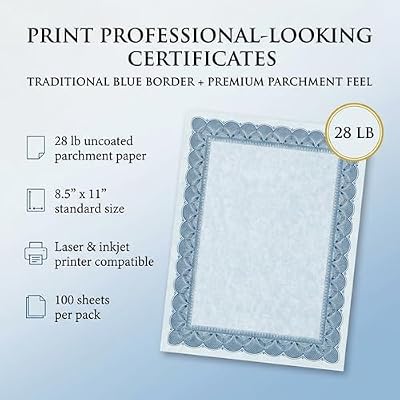 PaperDirect Traditional Parchment Certificates,100 Sheets of 28lb Blue Paper, 812 x 11, Blue Border, Perfect for Awards, Students, Employees, Volunteers, Course Completion, Diplomas