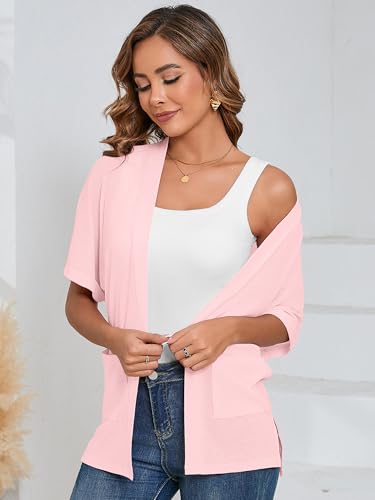 Image of Heymoments Women's Lightweight Open Front Knit Cardigans Short Sleeve Casual Soft Drape Summer Cardigan S-2XL