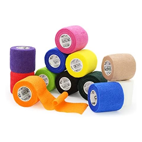 OK TAPE Self Adherent Cohesive Bandages Wrap - 12Packs, 2" x 5 Yards, Non-Woven Self Adhesive Bandage Wrap for Thumb, Finger, Wrist, Ankle, Vet Wrap Bandages Tape (Mixed Colors) Cover