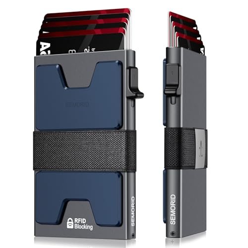 SEMORID Slim Aluminum Card Holder Wallet for Men, Durable Expandable Backplate, RFID Blocking Minimalist Metal Pop Up Wallet, Holds 12+ Cards Plus Cash