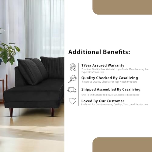 Image of Gratly LHS 4 Seater L Shape Sofa Set for Living Room (Black Colour) Premium Fabric Sofa
