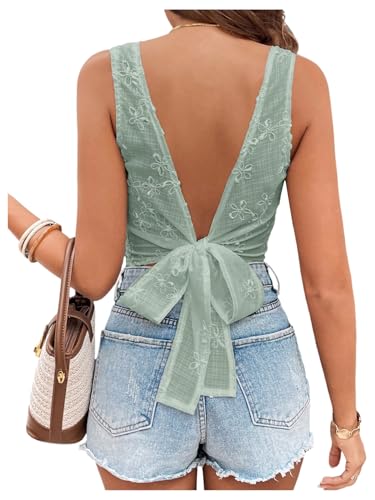 SweatyRocks Women's Tie Back Crop Tank Top Crew Neck Sleeveless Tops