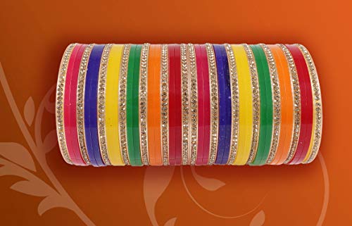 Image of NMII Acrylic (Plastic) with Zircon Gemstone Studded worked Glossy Finished Bangle Set For Women and Girls