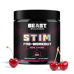 Beast | Pre Workout Powder | Preworkout with Beta Alanine, Citrulline Malate | Eddie Hall’s STIM | 390g / 30 Servings | Sour Cherry