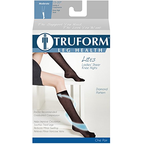 Image of Truform Sheer Compression Stockings, 15-20 mmHg, Women's Knee High Length, Diamond Pattern, Espresso, X-Large (Pack of 2)