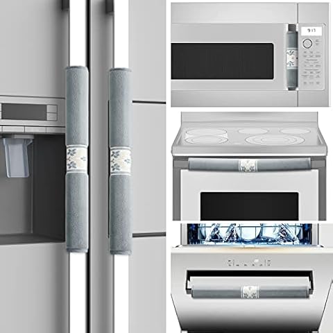 Roylvan Refrigerator Door Handle Covers, 5 Pack Washable Cloth Decorations Keep Kitchen Appliance Spotless from Smudges, Drips, Oil, Food Stain, Decor Protector for Fridge Microwave Stove Handle,Grey Cover