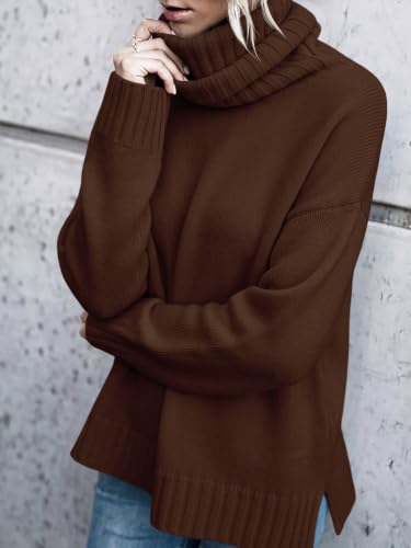 Image of FISACE Womens Oversized Turtleneck Pullover Sweater Cable Knit Sweater Tops | Long Sleeve,Slouchy,Fall,Winter,Lightweight,Loose,Trendy,Casual,Sexy