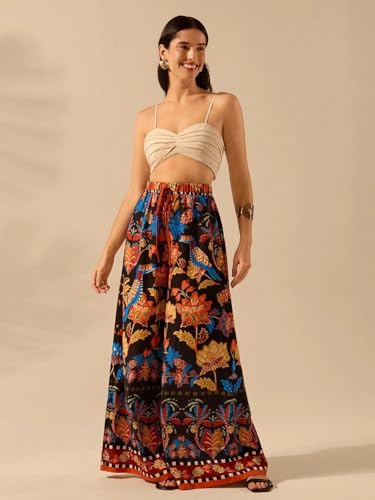 Image of KOTTY Women's Boho Printed Wide-Leg Trousers for Casual and Resort Wear