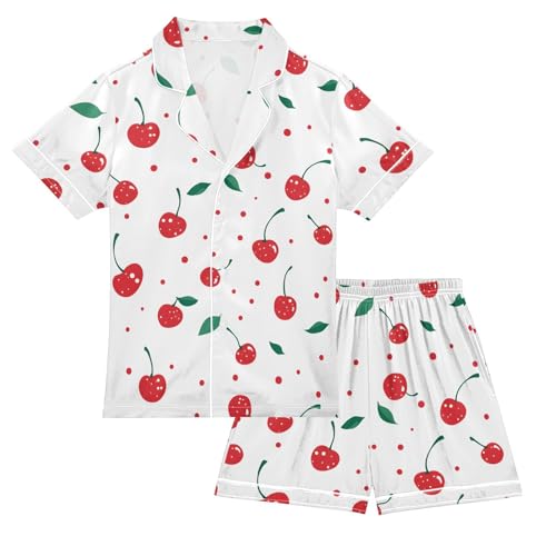 Cute Cherry Red Dots Pajamas Set Summer Button Down Sleepwear Pjs Sets Comfy Loungewear