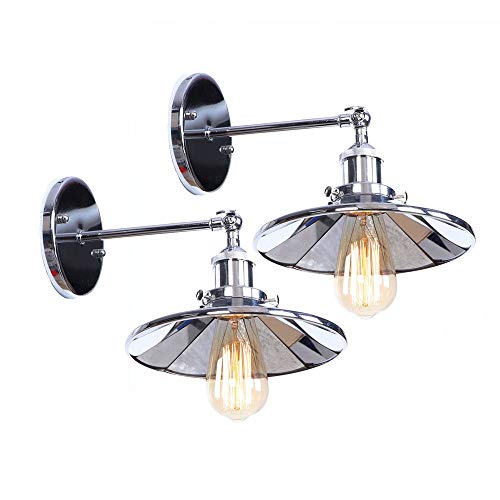 OOMRNV Paquete De 2 Luces Industriales Retro, Lámpara Ajustable De Hierro Forjado De Metal, Pantalla De Lente Incorporada, Lámparas De Aplique De Un Solo Cabezal E27,Chrome