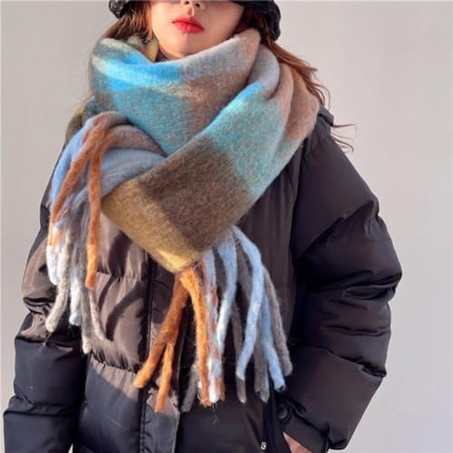 Winter Scarf For Women 2024 Colourful Check Pattern And Long Thick Fringes Warm Winter Lightweight Scarf .Xx12