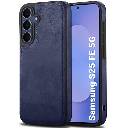 Image of TheGiftKart Genuine Leather Finish Back Cover Case for Samsung Galaxy S25 FE 5G | Shockproof Design | Camera & Screen Protection | Stunning Minimalist Design Back Case Cover for Samsung S25 FE (Blue)
