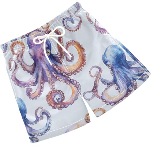 Pigsaly Boys' Swim Board Shorts Tentacles Purple Blue Octopus Boy's Swim Trunks Kids Swimwear 3T