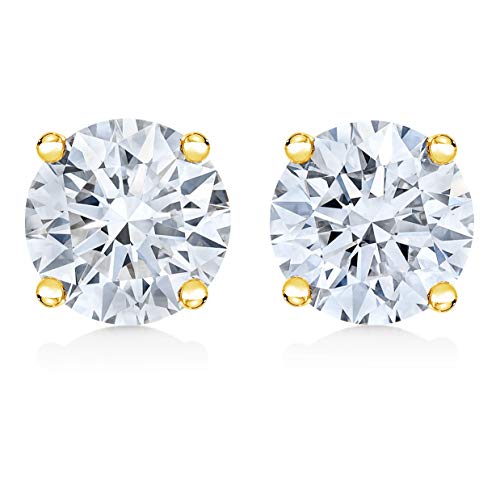 10K Yellow Gold over .925 Sterling Silver 3/4 Cttw Round Brilliant-Cut Diamond Classic 4-Prong Stud Earrings (J-K Color, I2-I3 Clarity)