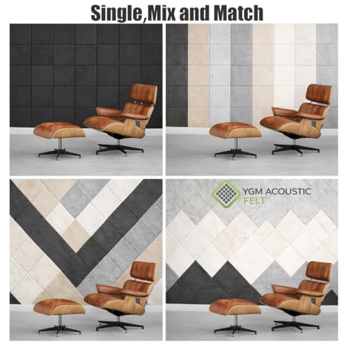 Image of YGM Acoustic Foams Luxury PET Felt Acoustic Self Adhesive Panels, 10 MM Thick, Sound Absorbing Panels for Wall | Room Noise Reducer & Sound Dampening (Beige, 2x2 Foot - 24 Panels)