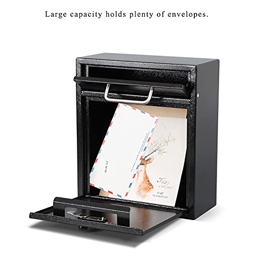 Kyodoled Steel Combination Lock Mail Boxes Outdoor,Locking Wall Mount Mailbox,Security Key Drop Box,12H X 10.51L X 4.68W Inches,Black Large #TOP2