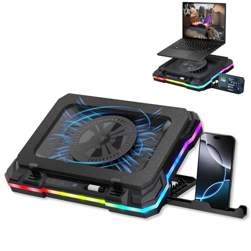 Tilted Nation Gaming Laptop Cooling Pad with USB Hub - Boost Performance, Stay Comfortable - RGB Laptop Cooler Stand with Adjustable Height & Fan Speed, RGB, USB (C + A) Hub, for 15.6