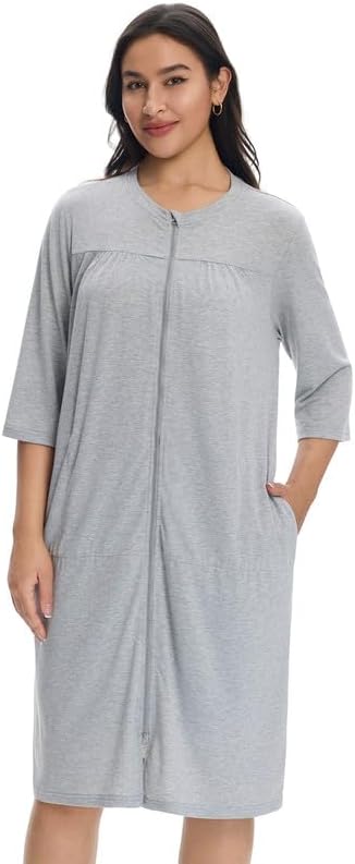 Women’s Post Surgery Robe & Hospital Gown with Zipper, Drain & Side Pockets, Mastectomy Recovery Pajamas & Gift - Image 3