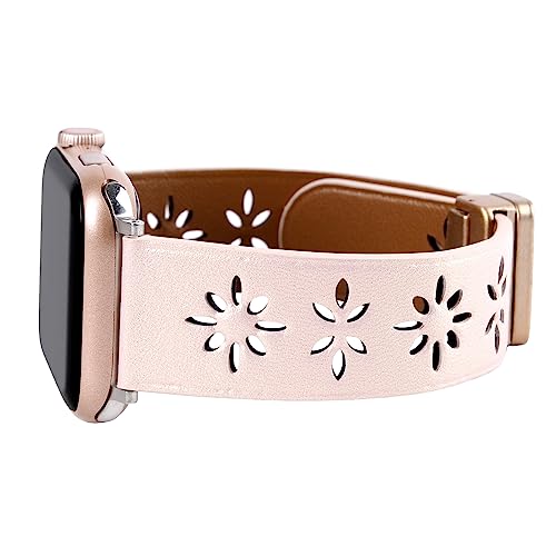 KONAFEI Leather Bands Compatible with Apple Watch 38mm 40mm 41mm 42mm 44mm 45mm 49mm, Magnetic Buckle Lace Beaded Handmade Strap for Women iWatch Ultra SE Series 9 8 7 6 5 4 3 2 1